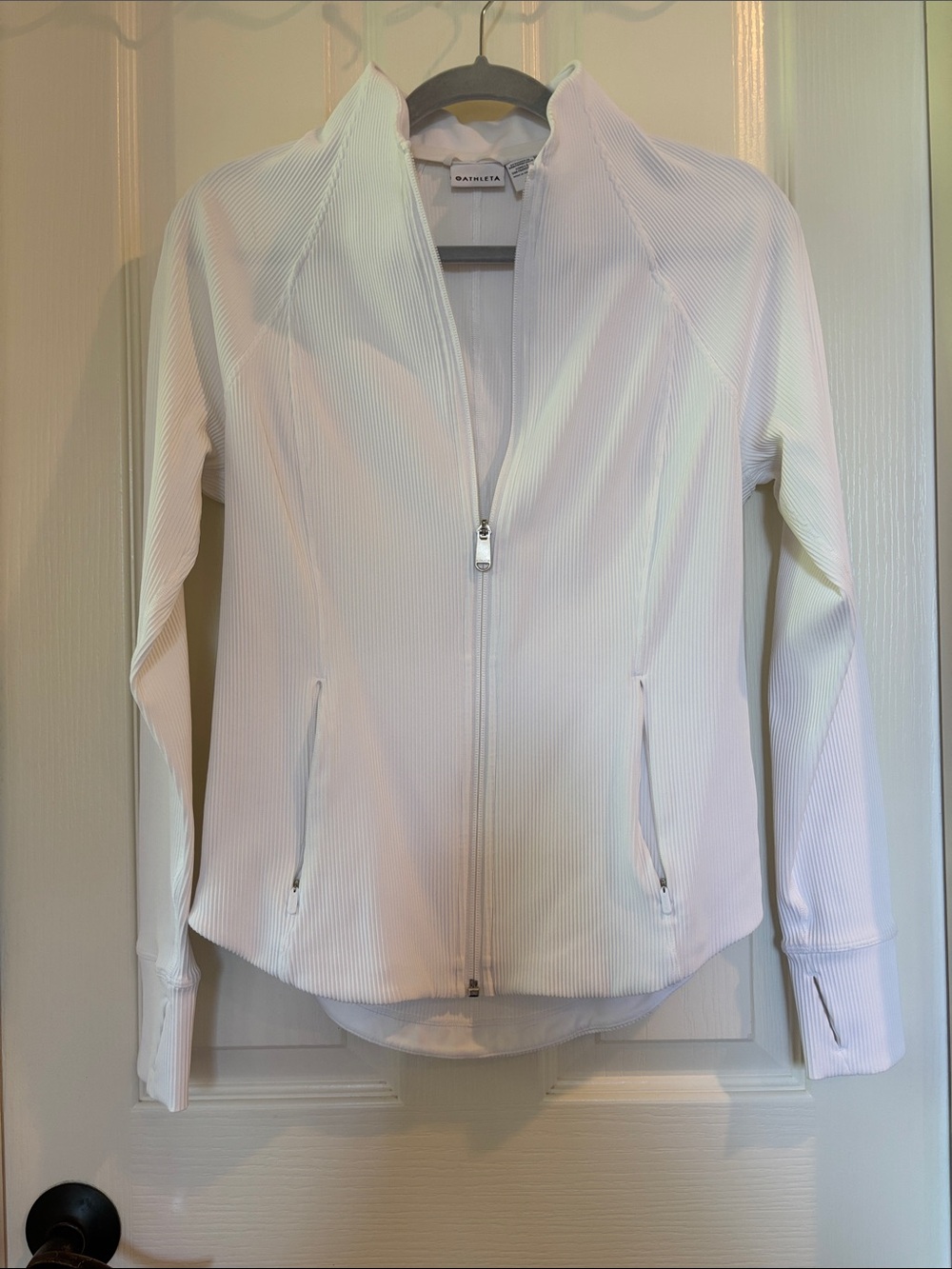 Athleta White Ribbed Zip-Front Jacket